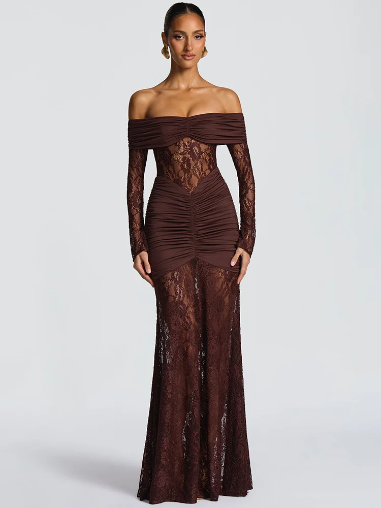 Vestido Sexy com Renda, Manga Longa e Costas Nuas – Valentina