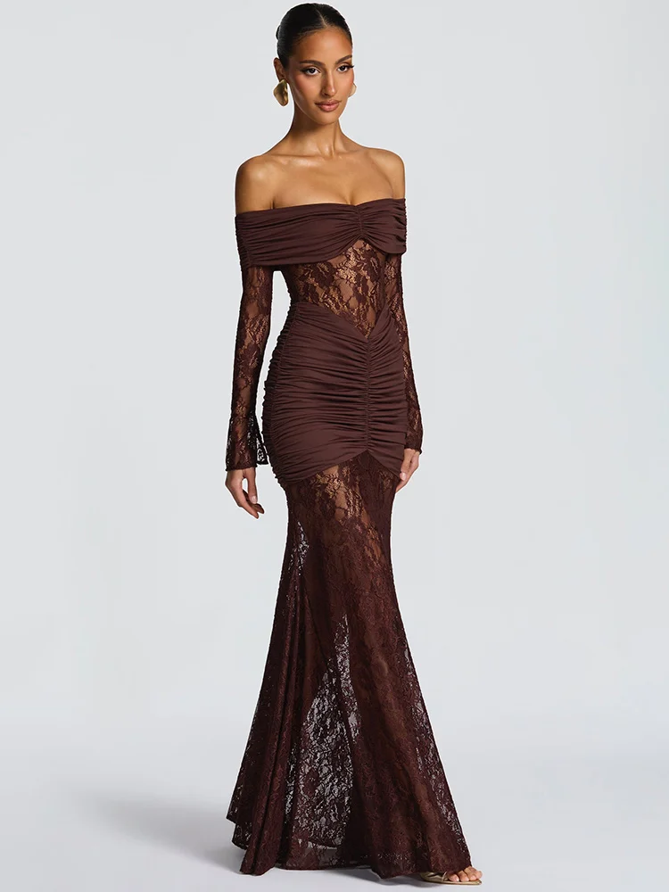 Vestido Sexy com Renda, Manga Longa e Costas Nuas – Valentina
