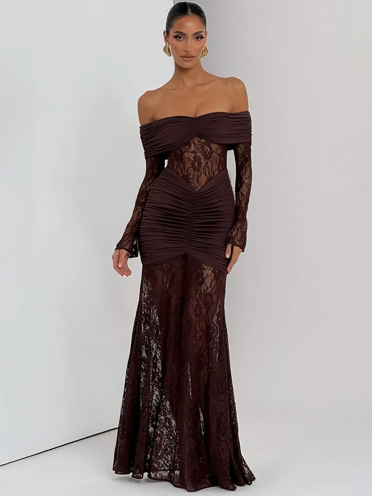 Vestido Sexy com Renda, Manga Longa e Costas Nuas – Valentina