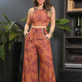 Conjunto Calça e Cropped Estampada-Sofia