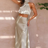 Conjunto Cropped Sem Manga e Saia Longa Elegante – Aurora