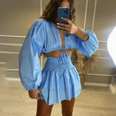 Conjunto Fashion com Top de Cadarço e Minissaia Babado – Lunna