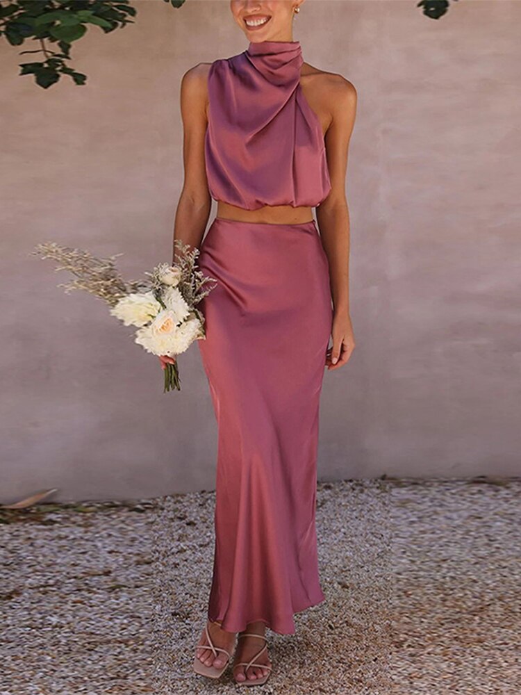 Conjunto Cropped Sem Manga e Saia Longa Elegante – Aurora