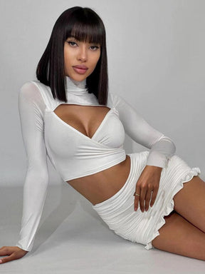 Conjunto Cropped de Gola Alta e Minissaia Babado – Alana