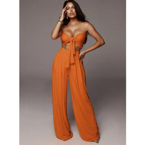 Conjunto  Macacão Feminino Sexy com Cintura Alta -Rose