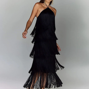 Vestido Longo com Franjas e sem Mangas – Antonella