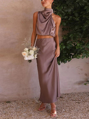 Conjunto Cropped Sem Manga e Saia Longa Elegante – Aurora