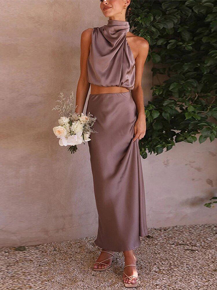 Conjunto Cropped Sem Manga e Saia Longa Elegante – Aurora