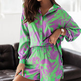 Conjunto Leve com Camisa de Manga Longa e Shorts Estampado – Yumi