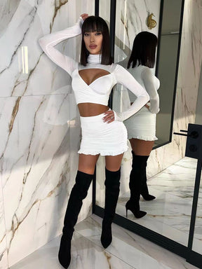 Conjunto Cropped de Gola Alta e Minissaia Babado – Alana