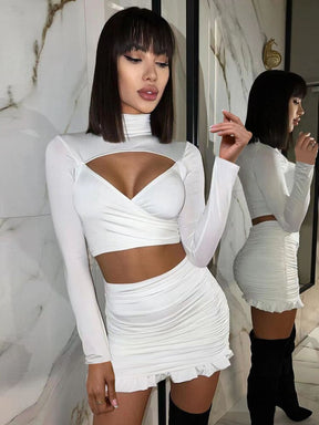 Conjunto Cropped de Gola Alta e Minissaia Babado – Alana