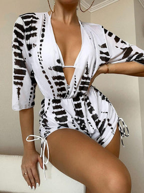 Conjunto Tropical 3 Peças: Maiô, Body e Biquíni com Decote em V - Marbella