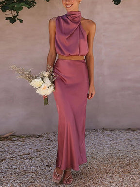 Conjunto Cropped Sem Manga e Saia Longa Elegante – Aurora