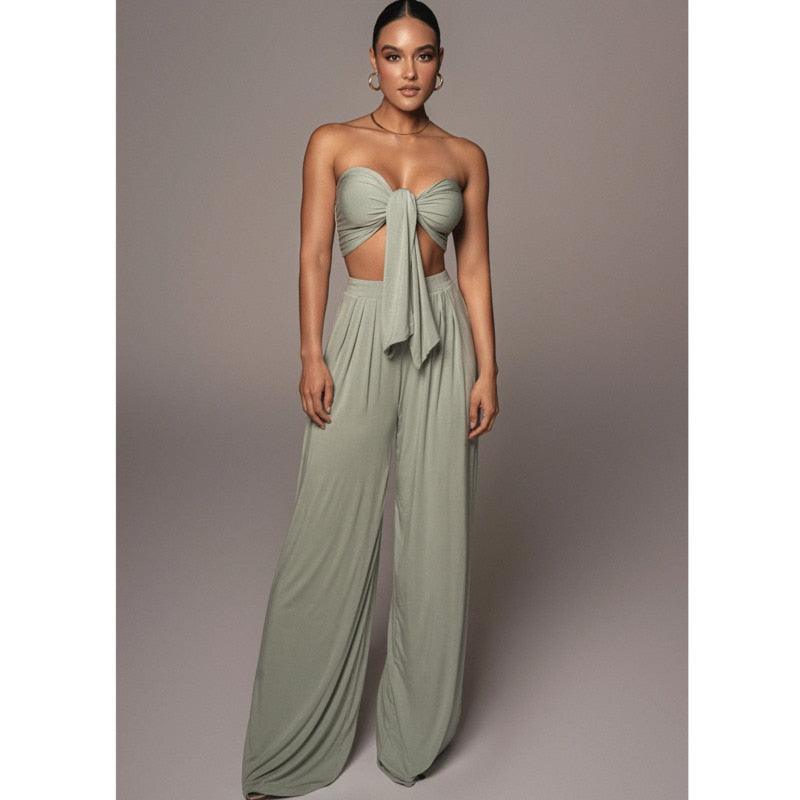 Conjunto  Macacão Feminino Sexy com Cintura Alta -Rose