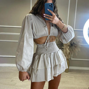 Conjunto Fashion com Top de Cadarço e Minissaia Babado – Lunna