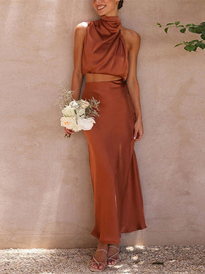 Conjunto Cropped Sem Manga e Saia Longa Elegante – Aurora